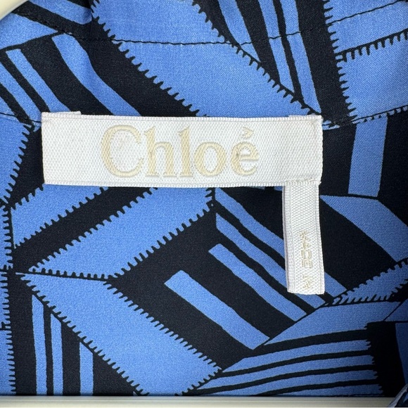 CHLOÉ Long Sleeves Button Front Geometric Print Silk Blouse Size 12 US 44 French - Picture 5 of 13